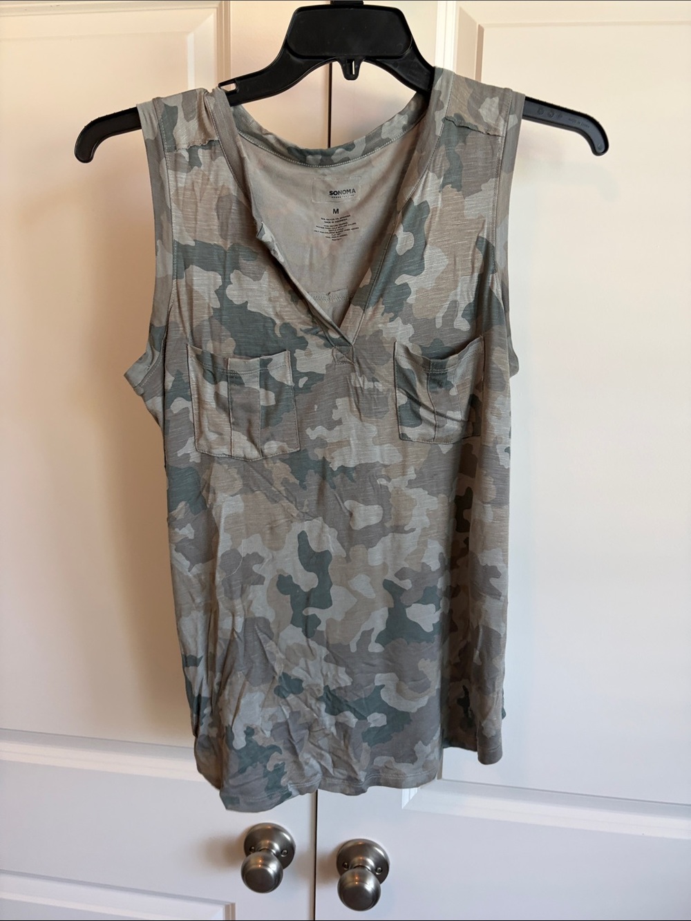 Sonoma Green and Gray Camo V-Neck Tank Top
